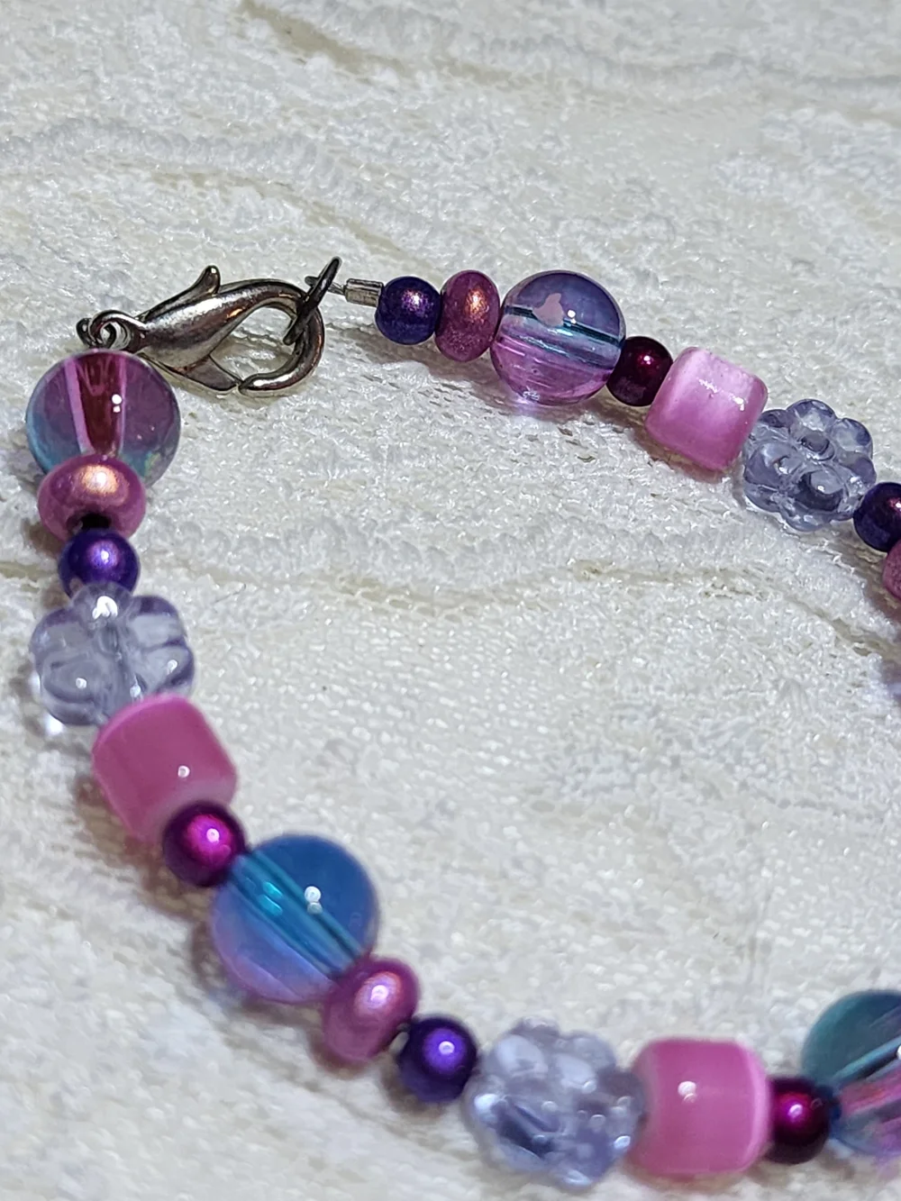 Dainty Pink & Purple Beaded Small Bracelet 5.75